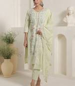 women floral embroidered thread work  cotton kurta with trousers & dupatta