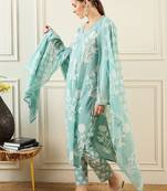 Women Floral Printed Regular Mirror Work Pure Cotton Kurta with Trousers & With Dupatta