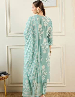 Women Floral Printed Regular Mirror Work Pure Cotton Kurta with Trousers & With Dupatta 3