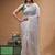 offwhite silk blend stitch saree with self hand-embroidered floral pallu