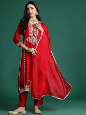 Ethnic Motifs Embroidered Kurta with Trousers & With Dupatta 5