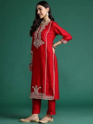 Ethnic Motifs Embroidered Kurta with Trousers & With Dupatta 6