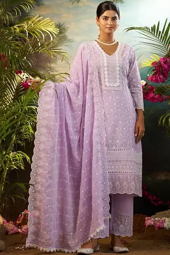 Women Ethnic Motifs Embroidered Cotton Kurta with Trousers & Dupatta