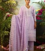 women ethnic motifs embroidered cotton kurta with trousers & dupatta