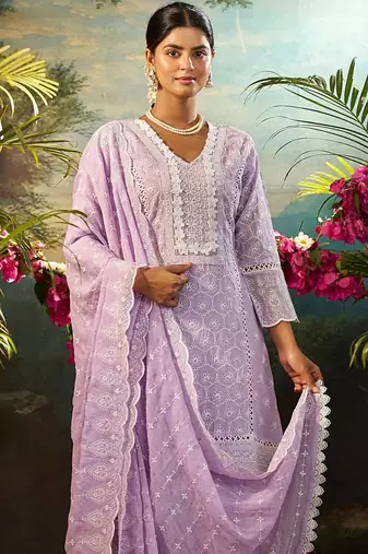 Women Ethnic Motifs Embroidered Cotton Kurta with Trousers & Dupatta