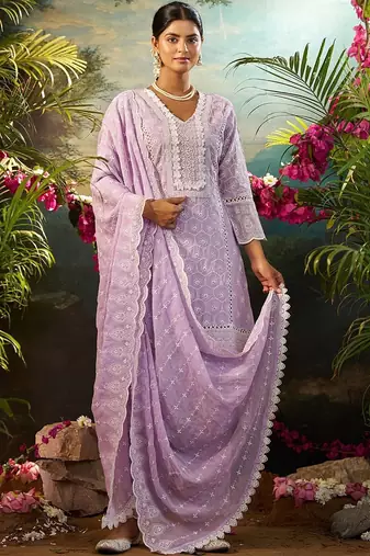 Women Ethnic Motifs Embroidered Cotton Kurta with Trousers & Dupatta