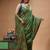 olive green silk blend stitch saree with multicolor hand-embroidered floral pallu