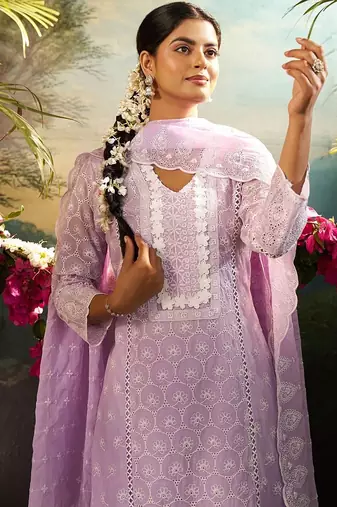Women Ethnic Motifs Embroidered Cotton Kurta with Trousers & Dupatta