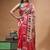 elegant pink silk blend saree with multicolor hand-painted floral art & rich golden zari border
