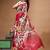 elegant pink silk blend saree with multicolor hand-painted floral art & rich golden zari border