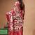 elegant pink silk blend saree with multicolor hand-painted floral art & rich golden zari border