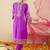 Floral Yoke Design Round Neck Thread Work Straight Kurta & Dupatta with Trousers