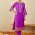 Floral Yoke Design Round Neck Thread Work Straight Kurta & Dupatta with Trousers