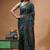 dark green silk blend stitch saree with multicolor hand-embroidered floral pallu
