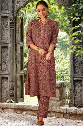 Women Printed Regular Pure Cotton Kurta with Trousers