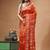 fire orange silk blend stitch saree with offwhite hand-embroidered floral pallu