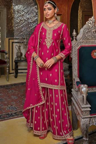 Women Ethnic Motifs Embroidered Regular Kurta with Sharara & With Dupatta