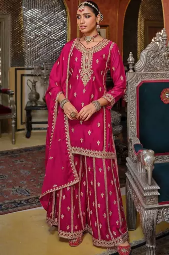 Women Ethnic Motifs Embroidered Regular Kurta with Sharara & With Dupatta
