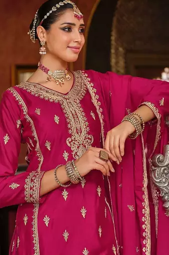 Women Ethnic Motifs Embroidered Regular Kurta with Sharara & With Dupatta