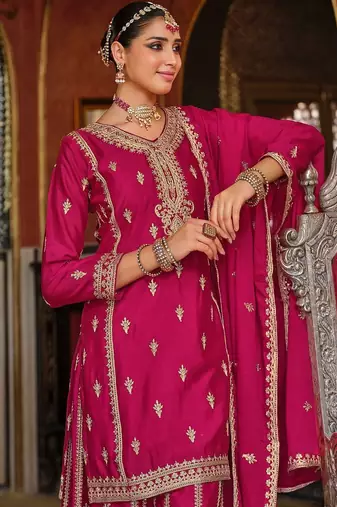 Women Ethnic Motifs Embroidered Regular Kurta with Sharara & With Dupatta