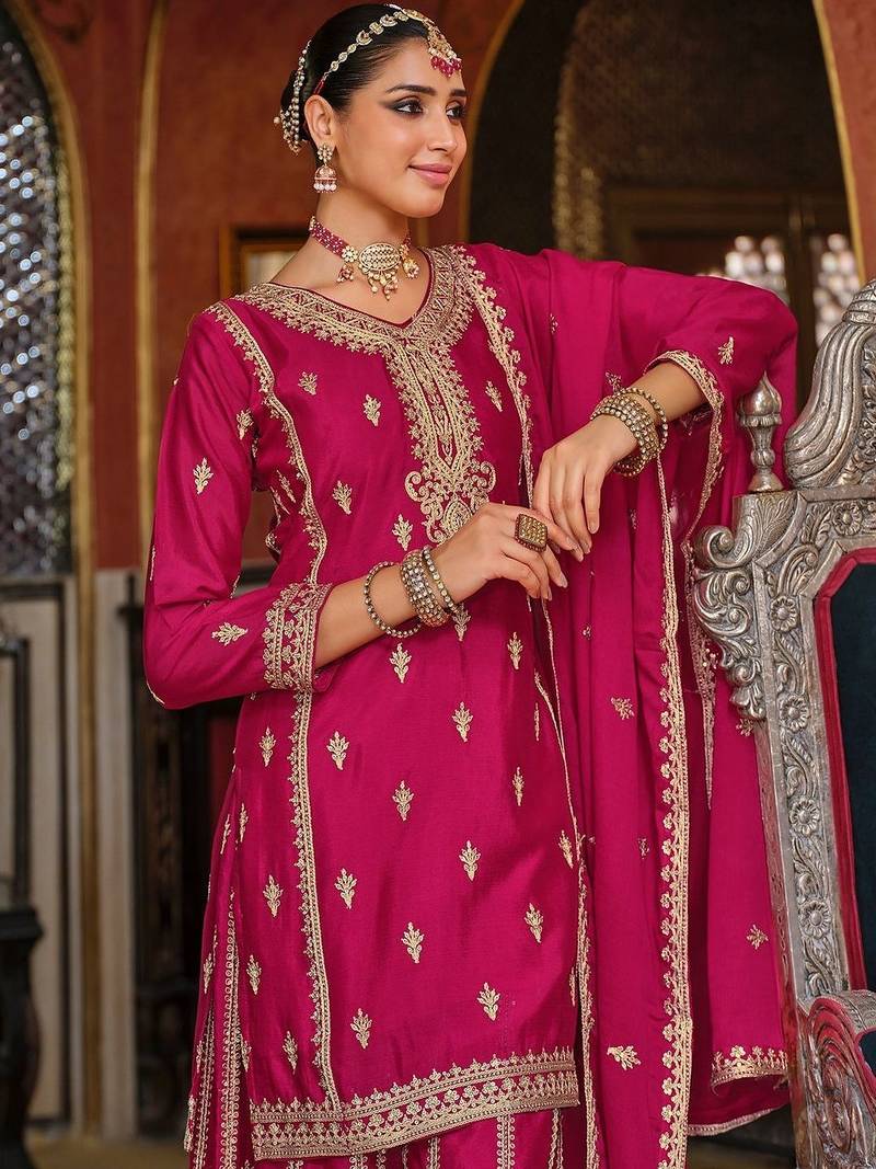 Women Ethnic Motifs Embroidered Regular Kurta with Sharara & With Dupatta