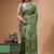 green silk blend stitch saree with offwhite hand-embroidered floral pallu