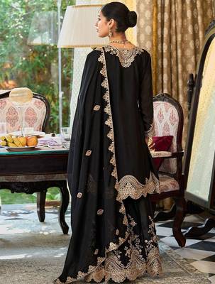 Floral Embroidered Sequinned Chinon A-Line Kurta With Palazzos & Dupatta 3