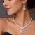 Pear Cut CZ Bridal Necklace Earrings Set, Teardrop Wedding Jewelry, Silver Statement Bridesmaid Prom