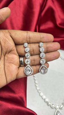 Pear Cut CZ Bridal Necklace Earrings Set, Teardrop Wedding Jewelry, Silver Statement Bridesmaid Prom 3