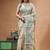 off-white cotton blend saree with teal green floral embroidered stitched saree
