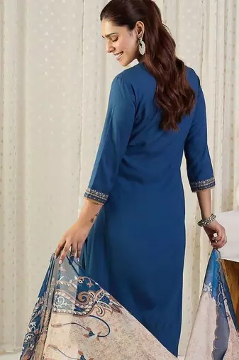 Ethnic Motifs Embroidered V-Neck Thread Work Kurta With Trousers & Dupatta