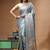 sky blue premium designer silk blend saree with crystal handwork and gold zari woven border elegant pallu