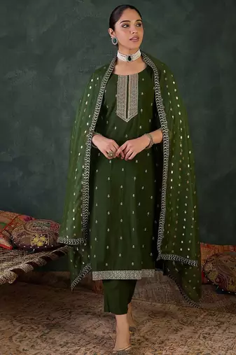 Women Ethnic Motifs Embroidered Kurta with Trousers & Dupatta