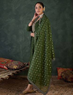 Women Ethnic Motifs Embroidered Kurta with Trousers & Dupatta 4
