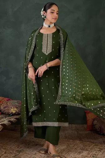 Women Ethnic Motifs Embroidered Kurta with Trousers & Dupatta