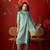 sea green roman glass kurti pant set with heavy jacquard dupatta