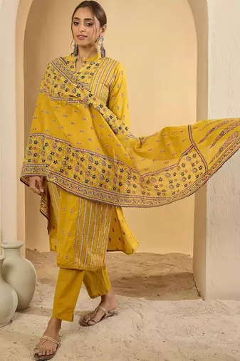 Women Ethnic Motifs Printed Regular Pure Cotton Kurta with Trousers & With Dupatta