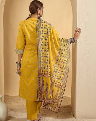 Women Ethnic Motifs Printed Regular Pure Cotton Kurta with Trousers & With Dupatta 3