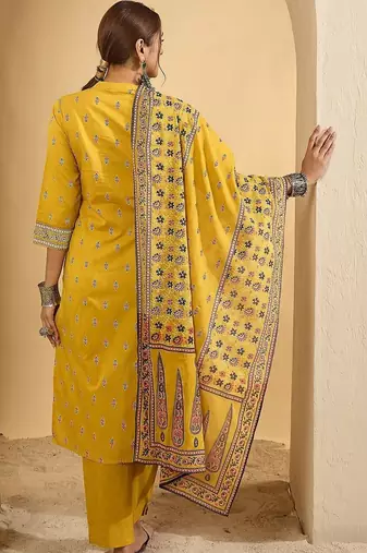 Women Ethnic Motifs Printed Regular Pure Cotton Kurta with Trousers & With Dupatta