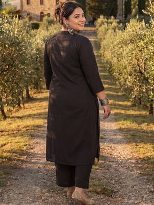 Plus Size Black Embroidered A-Line Kurta Palazzos Set 4