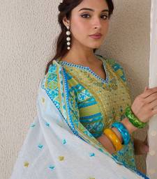 Floral Printed Notch Neck Pure Cotton Kurta With Trousers & Dupatta