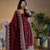 wine color sequin embroidery silk blend gown set