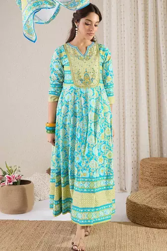 Floral Printed Notch Neck Pure Cotton Kurta With Trousers & Dupatta