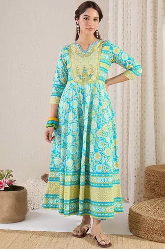 Floral Printed Notch Neck Pure Cotton Kurta With Trousers & Dupatta