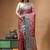 rose pink silk blend saree with designer silver zari crystal floral weaving & turquoise designer border