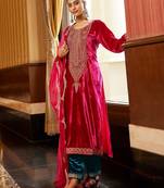 Women Ethnic Motifs Embroidered Regular Sequinned Velvet Kurta with Trousers & With Dupatta