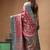 rose pink silk blend saree with designer silver zari crystal floral weaving & turquoise designer border