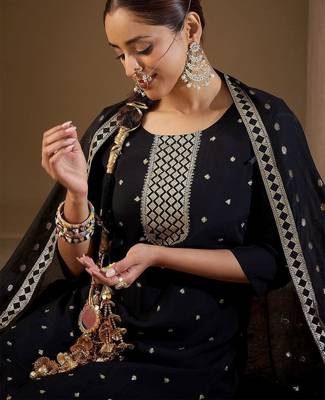 Women Ethnic Motifs Embroidered Regular Sequinned Kurta with Trousers & With Dupatta 2