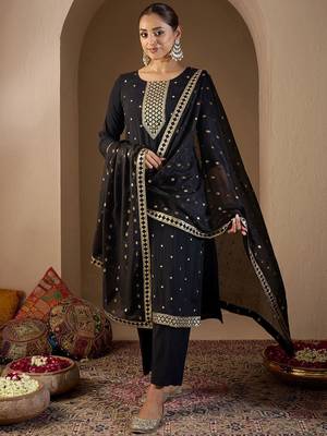Women Ethnic Motifs Embroidered Regular Sequinned Kurta with Trousers & With Dupatta 1