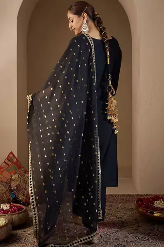 Women Ethnic Motifs Embroidered Regular Sequinned Kurta with Trousers & With Dupatta